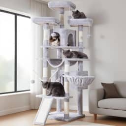 Árvore para gatos Hey-brother, grande torre para gatos de 180 cm GG para gatos internos, casa de gatos de vários níveis com 3 poleiros acolchoados, arranhador grande, cesta aconchegante, 2 condomínios