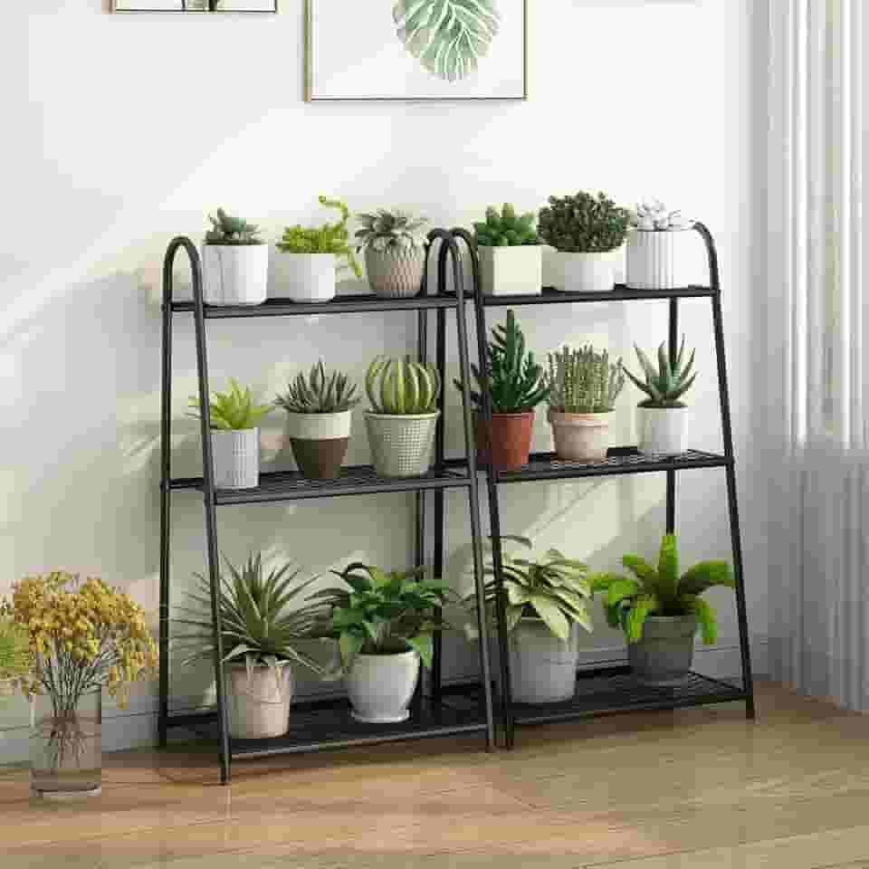 Suporte para Plantas Internas, Racks de Plantas de 3 Níveis, Prateleira de Escada de 3 Níveis, Prateleira para Vasos de Plantas para Sala de Estar, Preto