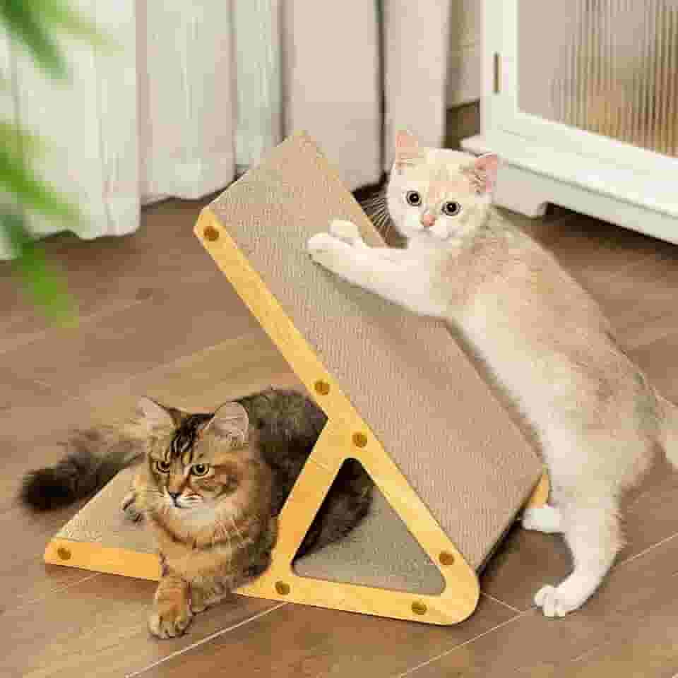 Arranhador vertical e horizontal para gatos A-Frame, para vários gatos, raspar dupla face e papelão para sala de estar, aparência de madeira recuperada, fácil montagem