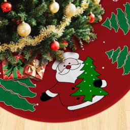 Saia Tapete Base Árvore De Natal, Decoração Papai Noel Enfeite Natalino Luxo, Vermelha, 90cm