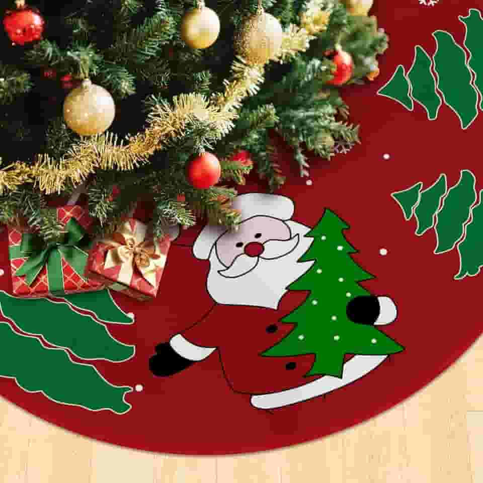 Saia Tapete Base Árvore De Natal, Decoração Papai Noel Enfeite Natalino Luxo, Vermelha, 90cm