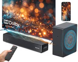GEOYEAO Barra de som de 2,1 canais com subwoofer, barras de som Dolby Digital de 100 W, alto-falante de TV, sistema de som surround de áudio para home theater, HDMI eARC/Bluetooth/DSP/controle remoto