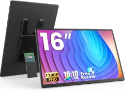 FLYTOCCA Monitor portátil, 16 polegadas 1200p FHD, horizontal e vertical com suporte, plug & Play, alto-falantes embutidos, moldura zero ultrafina, monitor de viagem para laptop com capa inteligente