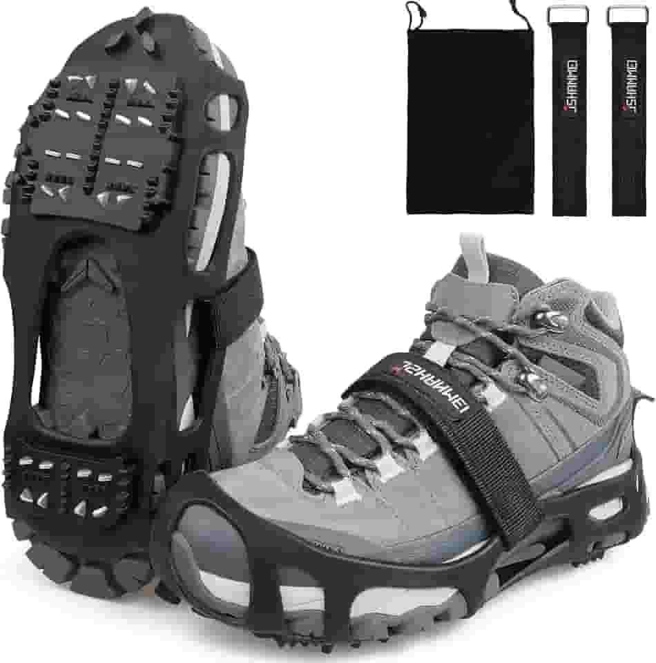 JSHANMEI Traction Ice Cleat Spikes Crampons Snow Grips antiderrapante, seguro para proteção, calçado elástico sem cadarço para caminhadas, caminhadas, na neve e no gelo