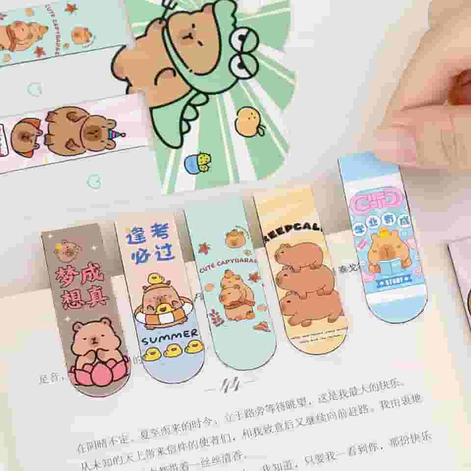 Kit 12 Marcadores de Página Magnéticos CAPIVARA Frente e verso estampas diferentes. Páginas de livros, cadernos e planner Holográfico
