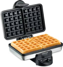 Hamilton Beach Mini máquina de waffle belga com controle de sombra, faz 2 ao mesmo tempo, cria chaffles keto personalizados e marrons hash, placas antiaderentes, design compacto, aço inoxidável