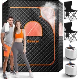 Binecer Sauna para 2 pessoas, caixa de sauna grande atualizada, sauna a vapor portátil para casa com 2 vaporizadores, 2 cadeiras dobráveis, preta