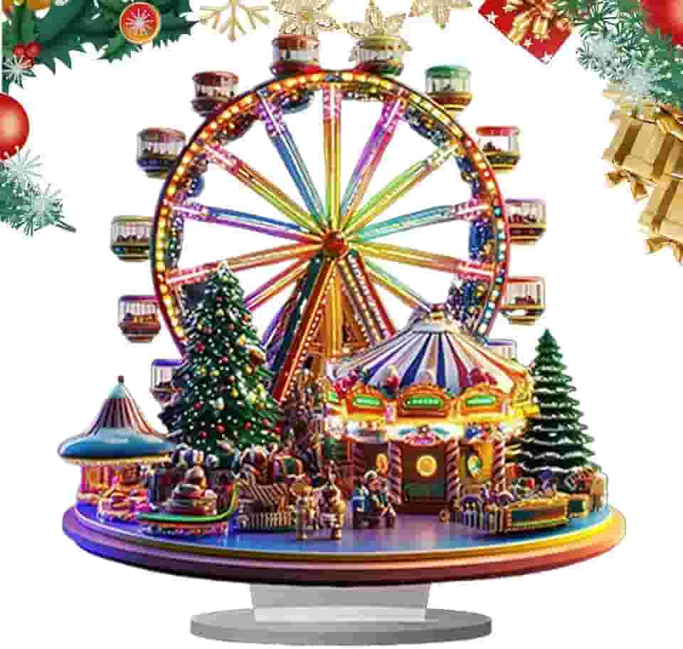 Decoração de roda gigante de Natal, ornamento de roda gigante para mesa,Ornamentos de prateleira de roda gigante de acrílico | Ornamentos de prateleira de roda gigante 2D, decoração de roda gigante de