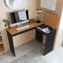 Mobishop Mesa de Escritório em L, Estilo Industrial, 120x75x45cm, Madeira Natural e Metal Preto, com Compartimento Dobrável, para Home Office e Gamer (Preto-Nature)