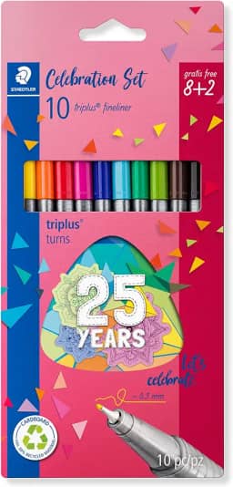 STAEDTLER Caneta Ponta Fina Triplus Fineliner 0.3mm Estojo 8 Cores Sortidas + 2-334 BK10 TA - Corpo Ergonômico Triangular – Ideal para Escrita e Bullet Journal