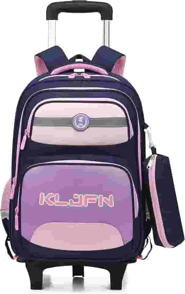 Mochila de Rodinhas Infantil em Tecido Oxford Impermeável e com Grande Capacidade para Estudantes de 6 a 12 Anos - Modelo de Duas Rodas (Azul+roxo)