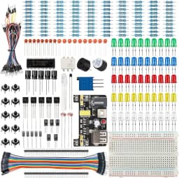 Smraza Kit básico para iniciantes para projeto Arduino, placa de ensaio, fonte de alimentação, fios jumper, resistores, LED, kit eletrônico divertido compatível com o projeto Arduino R3, projeto