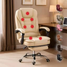 Cadeira de Escritório Com 7 Pontos Massagem Presidente Apoio Pés (Branco)