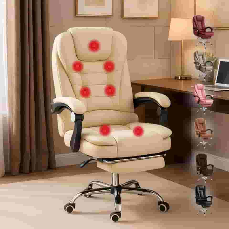Cadeira de Escritório Com 7 Pontos Massagem Presidente Apoio Pés (Branco)