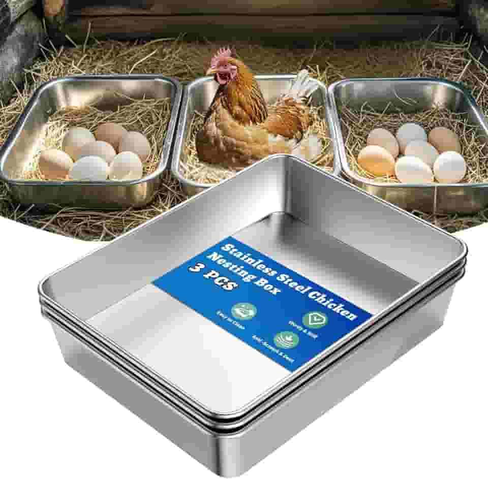 Caixa de ninho de galinha, 3 peças de aço inoxidável, bandeja de ninho para postura de ovos de galinha, caixa de ninho para galinhas e aves coletarem ovos, caixa de galinheiro de galinha,