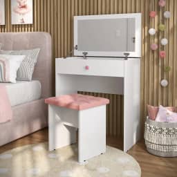 Penteadeira Camarim Com Espelho Escrivaninha Infantil Com Banqueta