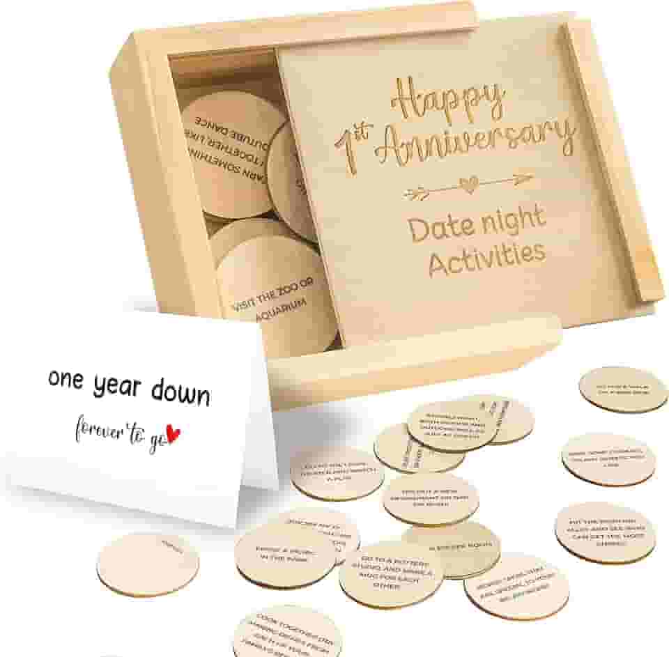 STOFINITY Presentes de aniversário de 1 ano para namorado - 1º presente de aniversário para casal, presente de aniversário de um ano para namorada ele e ela homens, primeiro casamento para marido esposa, caixa noturna de data de madeira