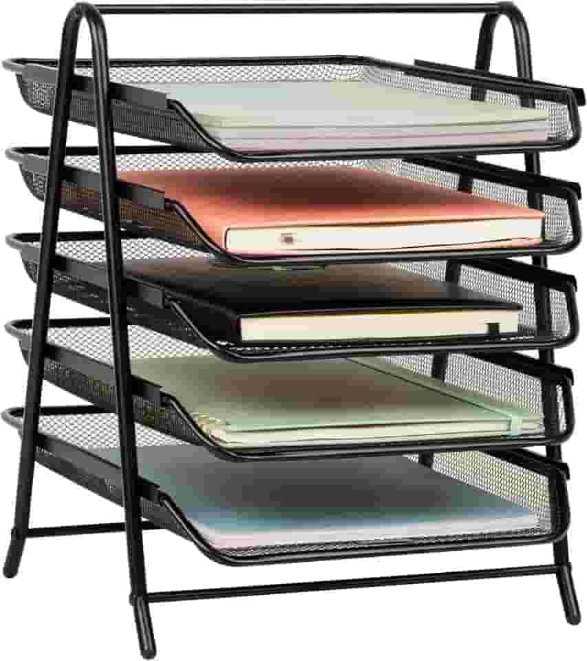 Organizador de mesa Mind Reader com 5 bandejas deslizantes para cartas, documentos, correio, arquivos, papéis, preto