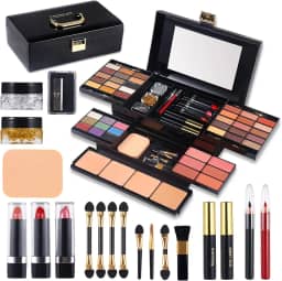 Kit de maquiagem profissional para mulheres, kit completo com espelho, 58 cores, tudo em um, conjunto de maquiagem para meninas, sombra, pó compacto, blush, batom, lápis de sobrancelha, gel Gitter