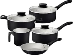 Jogo de Panelas Tramontina Linz em Aluminio com Revestimento Interno e Externo em Antiaderente Starflon Max Preto 05 Peças