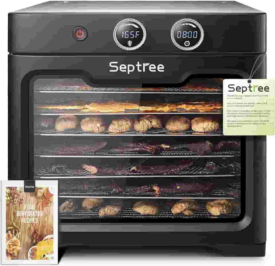 Septree Desidratador De Alimentos Comercial Grande Com 8 Bandejas, 8 Bandejas De Aço Inoxidável Com Capacidade Para 4,5 Kg De Carne Crua Com Espaço De Secagem De 2,7 M², Temporizador De 24 Horas, Co