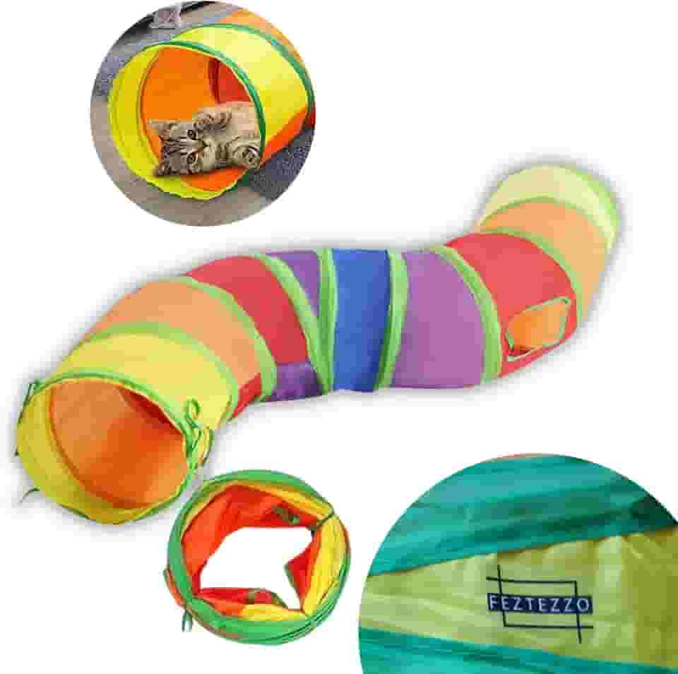Brinquedo Túnel Interativo para Gatos Pets em S, Labirinto,Dobrável, 123cm, Com Saídas Laterais, Colorido, Ideal Para Diversão, Exercícios e Atividades - FEZTEZZO