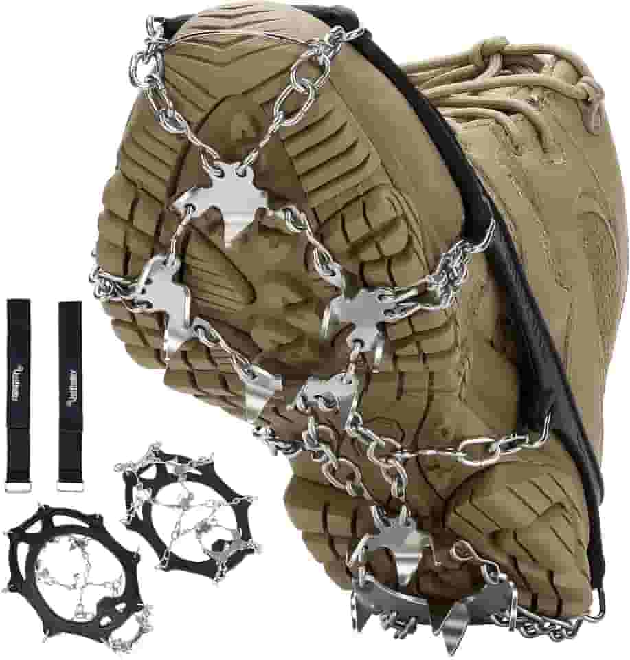 Uelfbaby Crampons atualizados 19 spikes Ice Snow Grips Sistema de travas de tração seguro para caminhar, correr ou fazer caminhadas na neve e no gelo (para sapatos P/M/G/GG/XGG)