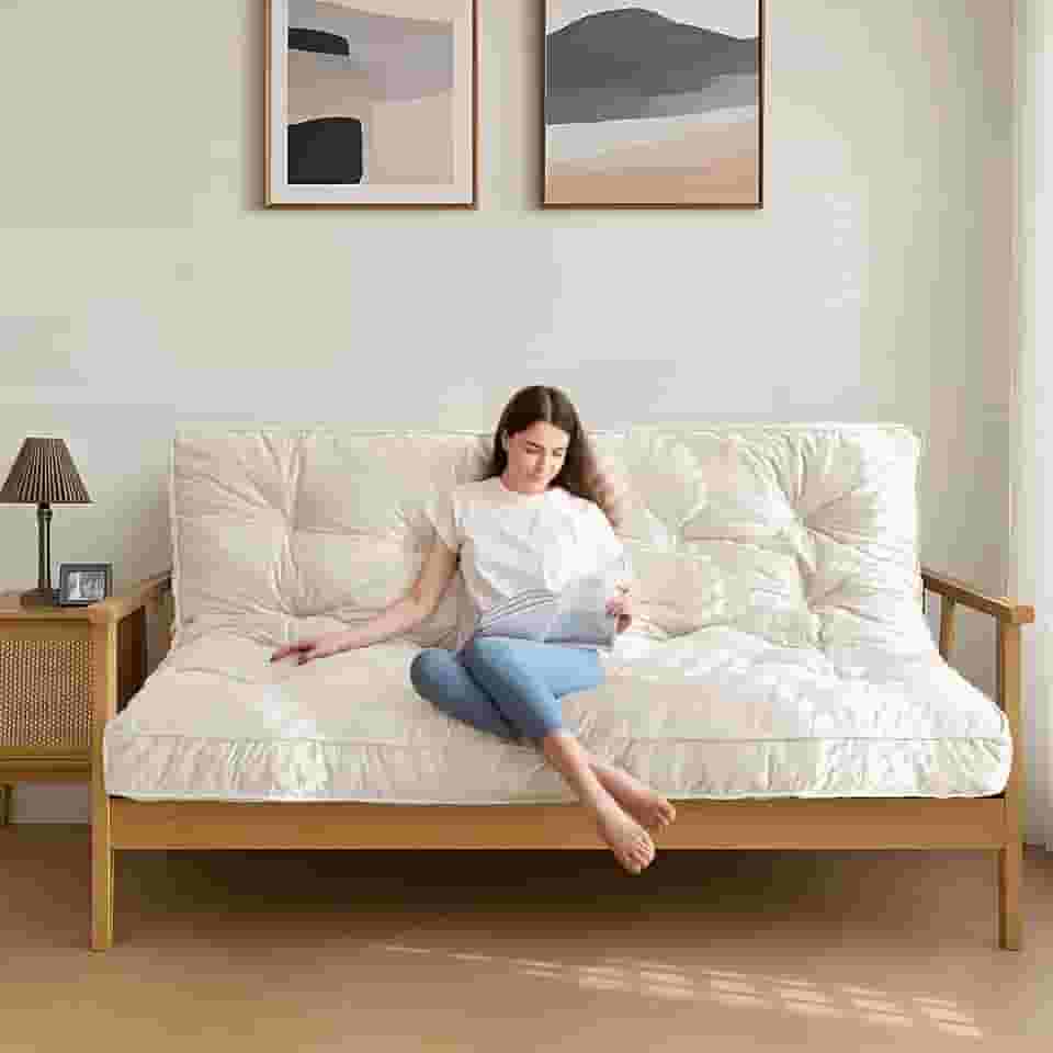 MAXYOYO Colchão Futon de 15 cm para adultos, sofá futons grosso de veludo, colchão de chão versátil para sala de estar, enchimento de espuma desfiada (moldura não incluída), bege