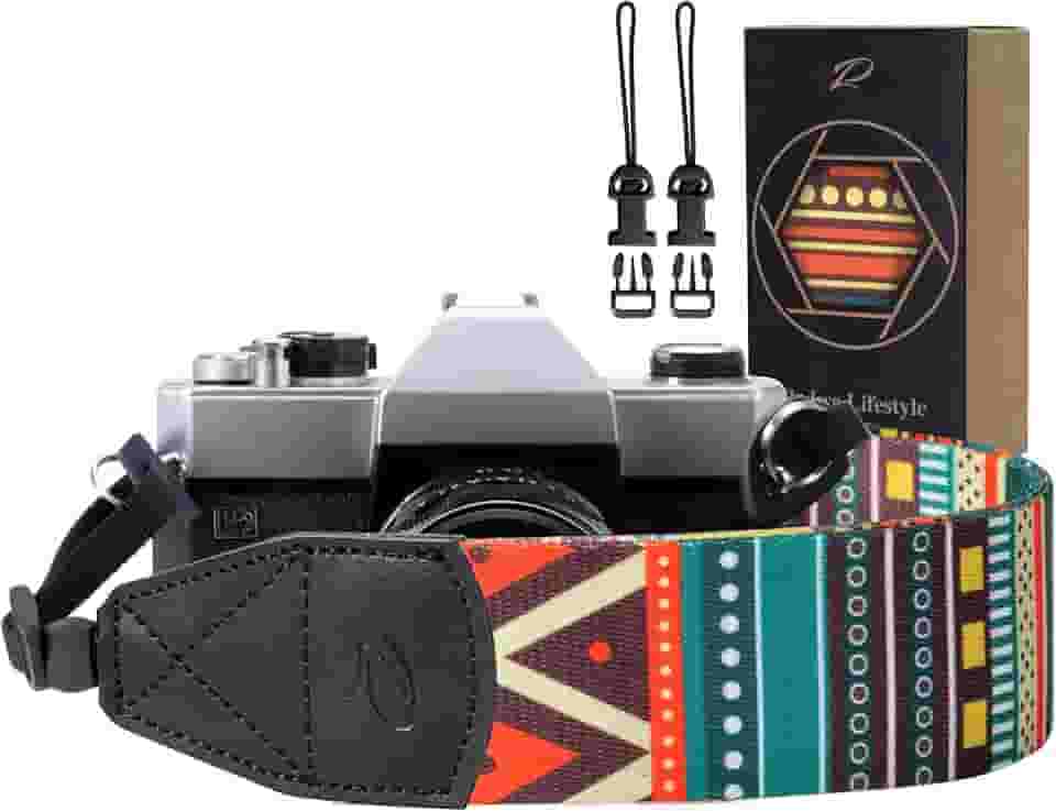 Padwa Lifestyle Alça para câmera – Alças ajustáveis de 5 cm com bordado jacquard retrô