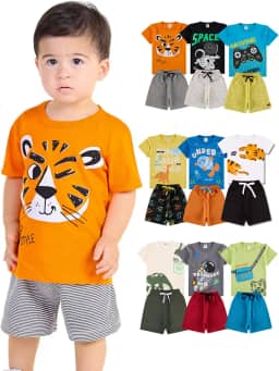 Kit Sortido 10 Peças de Roupa Bebê Infantil Menino - 5 Conjuntos Curto Verão Masculino