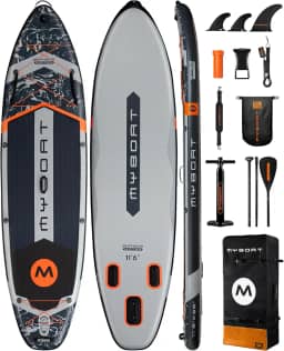myboat Prancha De Stand-Up Paddle Inflável Extra Larga 11'6' X 35' 6', Paddle, Sup Para Capacidade 450 Lb Com 3 Nadadeiras Removíveis, Bomba Dupla Ação, Remo Flutuante, Bolsa À Prova D'Água 5 L, Gui
