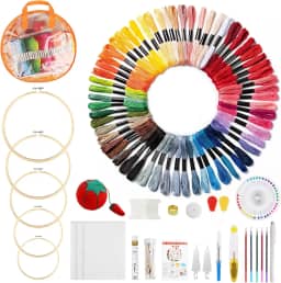 166 Peças Kit Bordado Iniciante, Bordado Kit com Bolsa de Armazenamento, Kit Agulha Para Bordados Ponto Cruz Profissionais, 100 Cores de Linha de Bordado, 5 Bastidor para Bordado