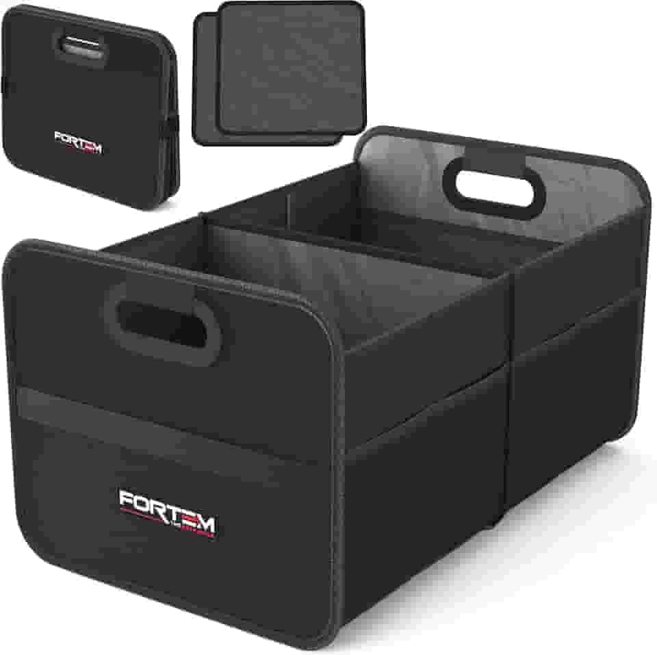 FORTEM Organizador de porta-malas de carro, SUV dobrável e armazenamento de caminhão, 2 compartimentos, preto