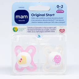 MAM Baby Kit com 2 Chupetas Original Start Com Bico Simétrico de Silicone SkinSoft para Crianças 0-2 Meses Com Caixa Esterilizadora, Rosa e Branco