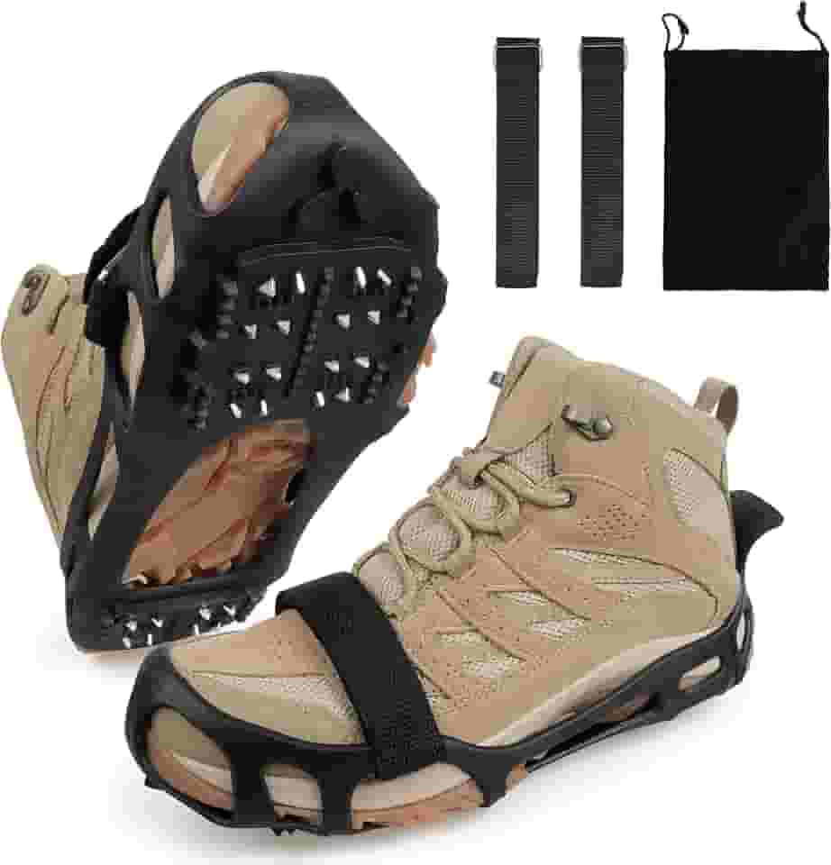 Chuteiras de gelo para pesca Shaddock, grampos de gelo para neve, 24 pontas de tração para botas masculinas e femininas, sapatos antiderrapantes, calçados elásticos para caminhadas e montanhismo, Small(3.5-5men/5.5-7women), Small