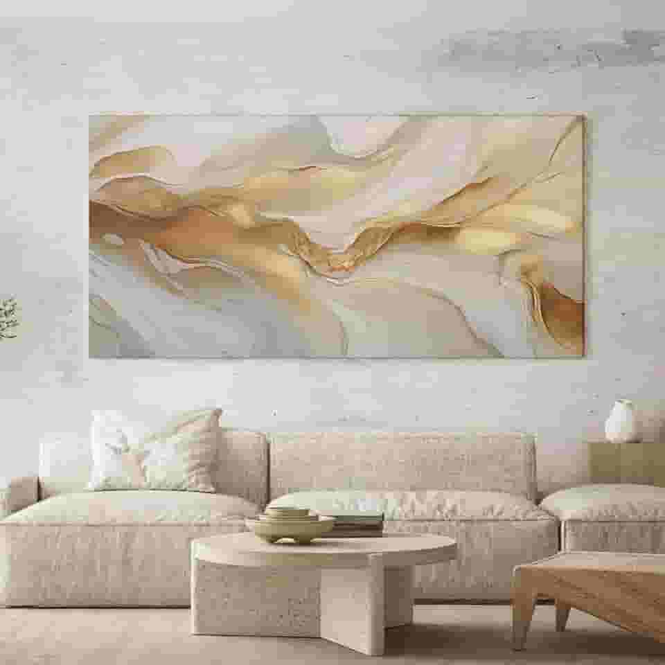 Quadro Decorativo para Sala Quarto Hall 130x70 Abstrato Dourado Luxo Horizontal Grande Decoração Parede Tela