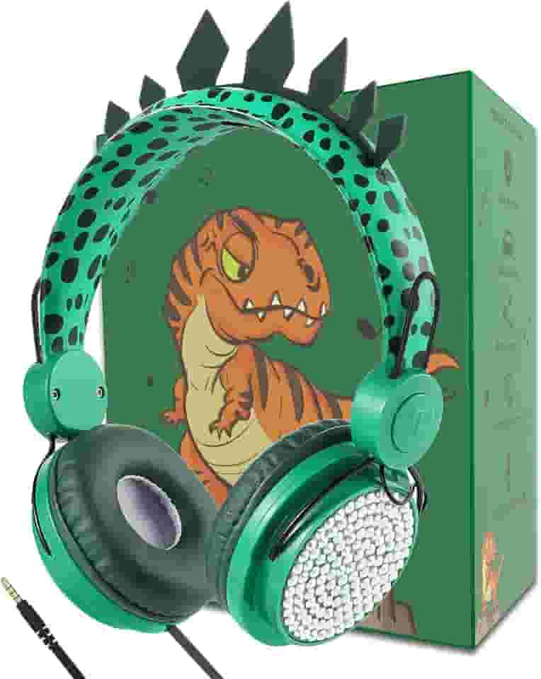 Dinossauro Fones de ouvido infantis meninos adolescentes dobrável ajustável Headband On Ear Fones de ouvido estéreo sem emaranhado Cabo 3,5 mm Jack compatível com iPad, celulares de computador MP3/4 Kindle Airplane
