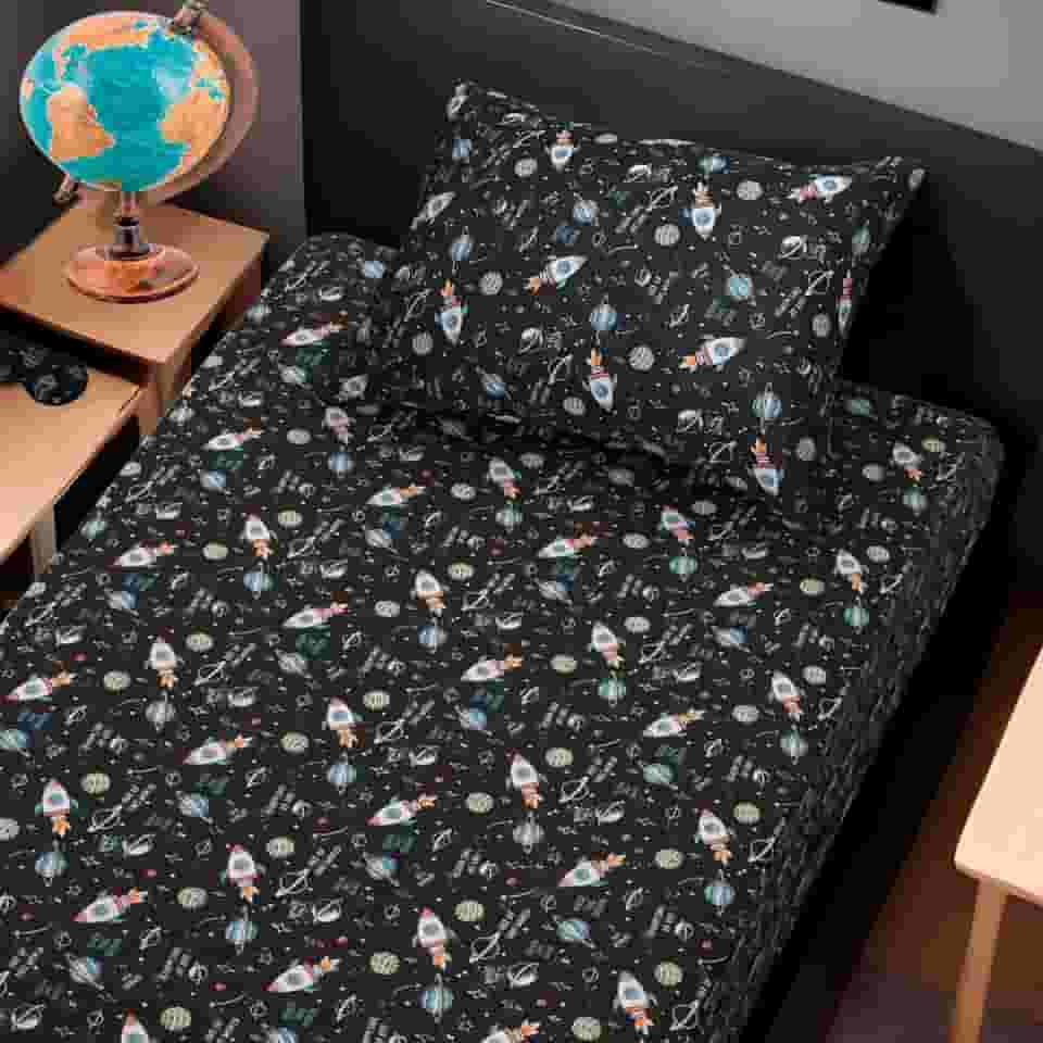 Jogo de Lençol 2 Peças Portallar Doce Vida Kids Space Fun Solteiro