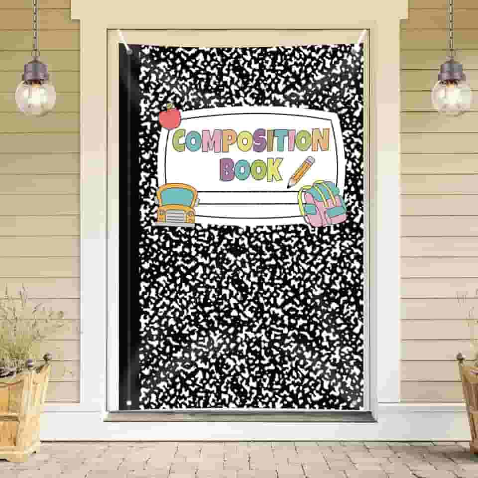 YQUQWN Composition Notebooks Backdrop, 40×60 Inch Classroom Library Students Photography Banner, We Love Books Reading Marble Notebooks for School Kids Home Office Reading Decorations Supplies