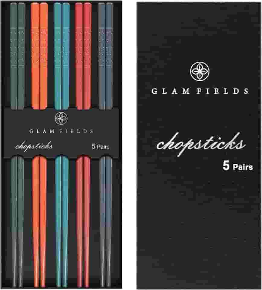 5 pares de hashis reutilizáveis, GLAMFIELDS, palitos de fibra de vidro, laváveis na lava-louças, antiderrapante, 23,8 cm – Conjunto de presente várias cores