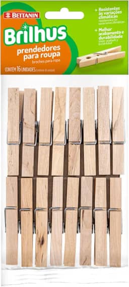 Brilhus - Prendedor de Roupas, em Madeira, Bettanin