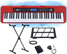 Kit Teclado Musical Estudante Kobe KB-300 5/8 61 Teclas Sensitivas ao Toque com Pedal Sustain e Suporte em X