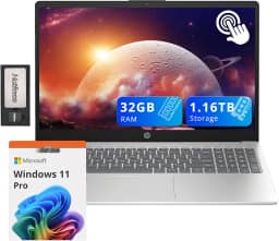 HP Notebook Pavilion com tela sensível ao toque HD de 15,6 polegadas, Intel i3-1215U, 32 GB de RAM, armazenamento de 1,16 TB (SSD de 1 TB + conjunto de estação de ancoragem de 160 GB), gráficos Intel