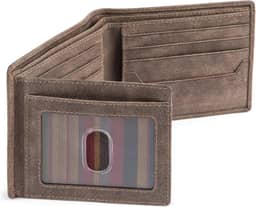 Carteiras duplas com bloqueio de RFID para homens com 2 janelas para identidade – carteira de cartão de crédito de couro de flor integral de grande capacidade.., Mountain Rock marrom,