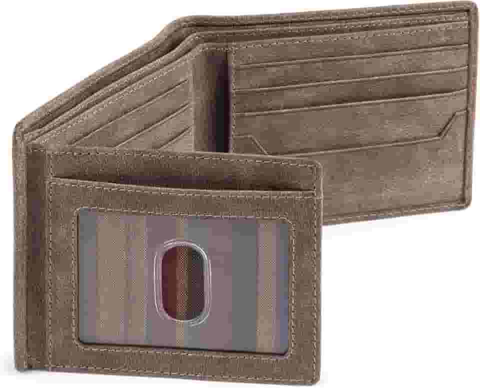 Carteiras duplas com bloqueio de RFID para homens com 2 janelas para identidade – carteira de cartão de crédito de couro de flor integral de grande capacidade.., Mountain Rock marrom,