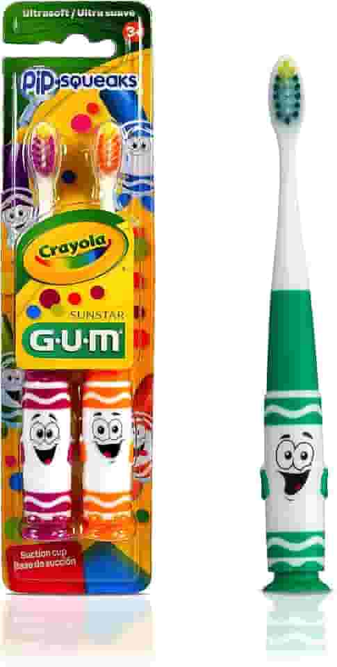 Escova Dental Infantil GUM Crayola Pip Squeak, cerdas macias, com 2 unid., Gum, Sortidas