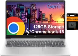 Laptop HP Chromebook 15 (15,6 polegadas antirreflexo, Intel N200 (> i3-1115G4), 8 GB DDR5 RAM, 128 GB de armazenamento (64 GB eMMC + cartão SD de 64 GB), KB numérico), casa e estudante, webcam com