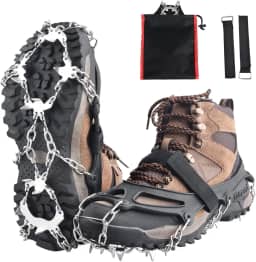 TRIWONDER - Chuteiras de tração para neve com 18 pontas de aço inoxidável antiderrapante para caminhada, corrida, escalada, montanhismo, Preto, M ( W 5.5-8.5 / M 5-7 )