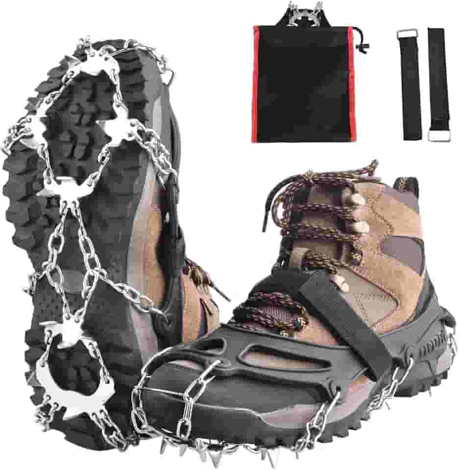 TRIWONDER - Chuteiras de tração para neve com 18 pontas de aço inoxidável antiderrapante para caminhada, corrida, escalada, montanhismo, Preto, M ( W 5.5-8.5 / M 5-7 )