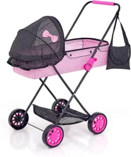 Carrinho de Boneca Veneza com Porta Objeto Coração toldo Preto 79cm